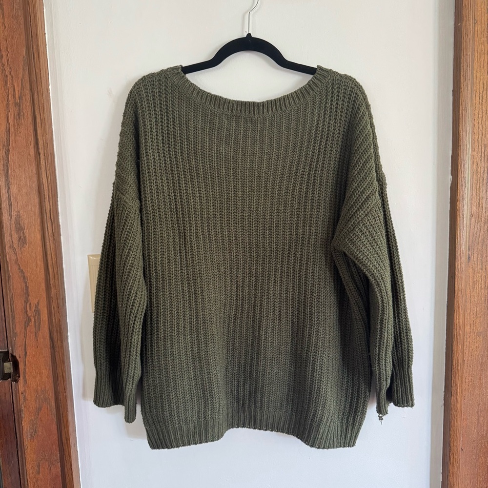 Dark Green Plus Size Knit Sweater